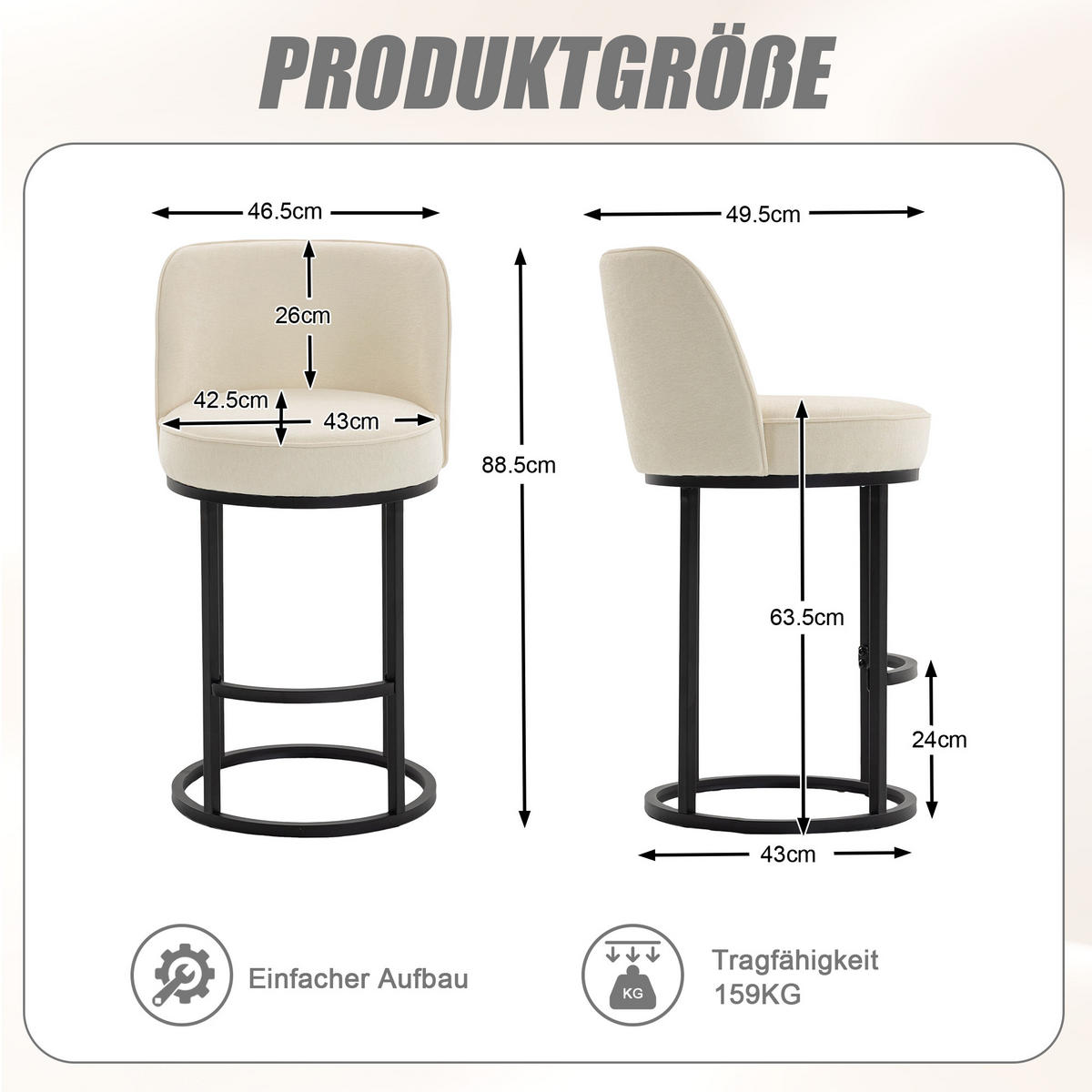 BARHOCKER,2ER-SET,ARMLOSE Barstühle,Küchenstühle,Bistrohocker,Leinen,Beige - Beige, Textil (46.5/88.5/43cm) - LVHOM
