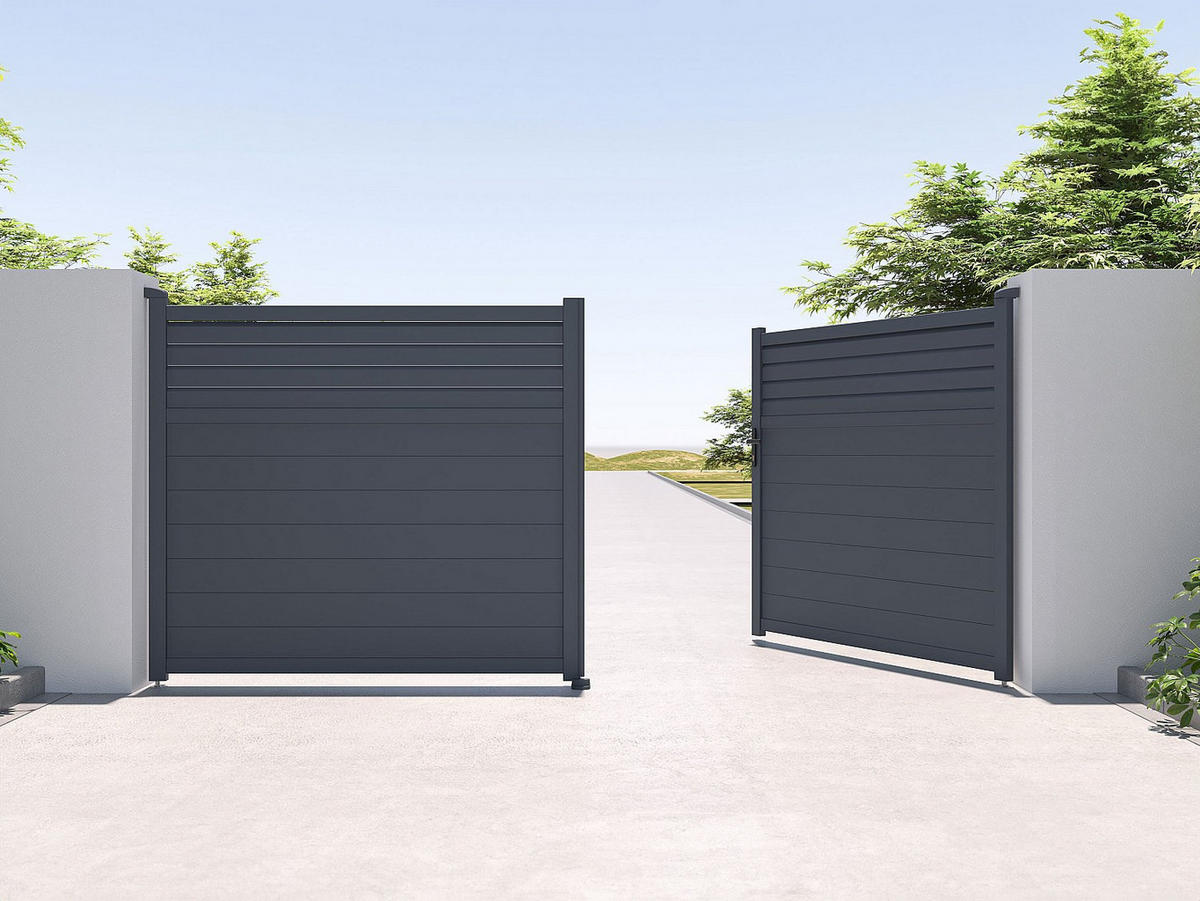 FLÜGELTOR - 392cm x 4.6cm - Aluminium - anthrazitgrau - VIAZO - Anthrazit, Metall (392/176cm) - Vente-Unique