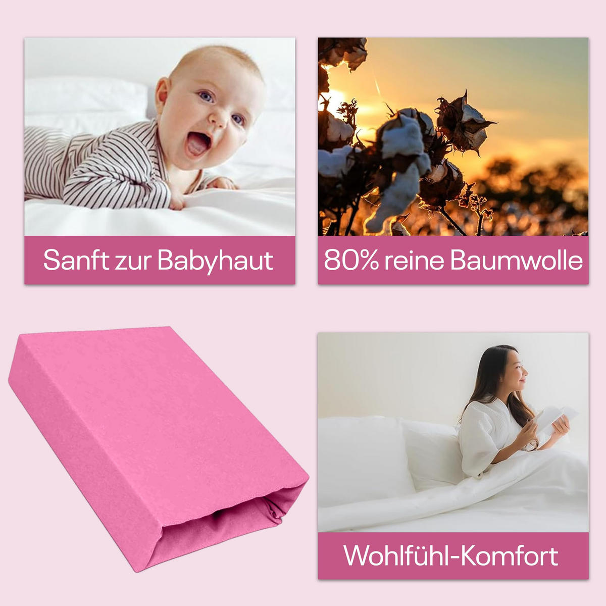 SPANNBETTLAKEN 140/200 cm, Jersey Elastisch 100 % Baumwolle Rosa - Pink, Textil (140/200cm) - Best For Home