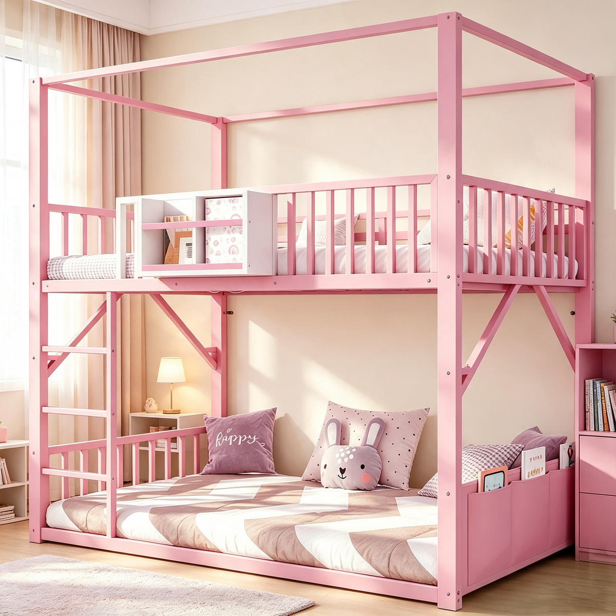 METALL-ETAGENBETT 90 x 200 cm mit Dachkonstruktion, Rosa - Pink, Metall (90/200cm) - FLIEKS