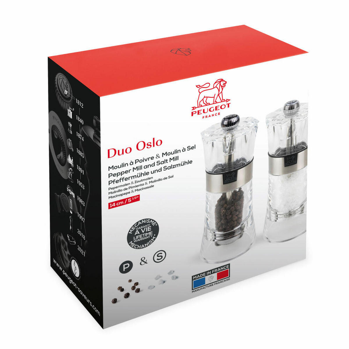 MÜHLENSET Oslo 14cm Pfeffer- & Salzmühle Acryl/Edelstahl Stahlmahlwerk - Transparent, Kunststoff (11.6/14/5.8cm) - PEUGEOT