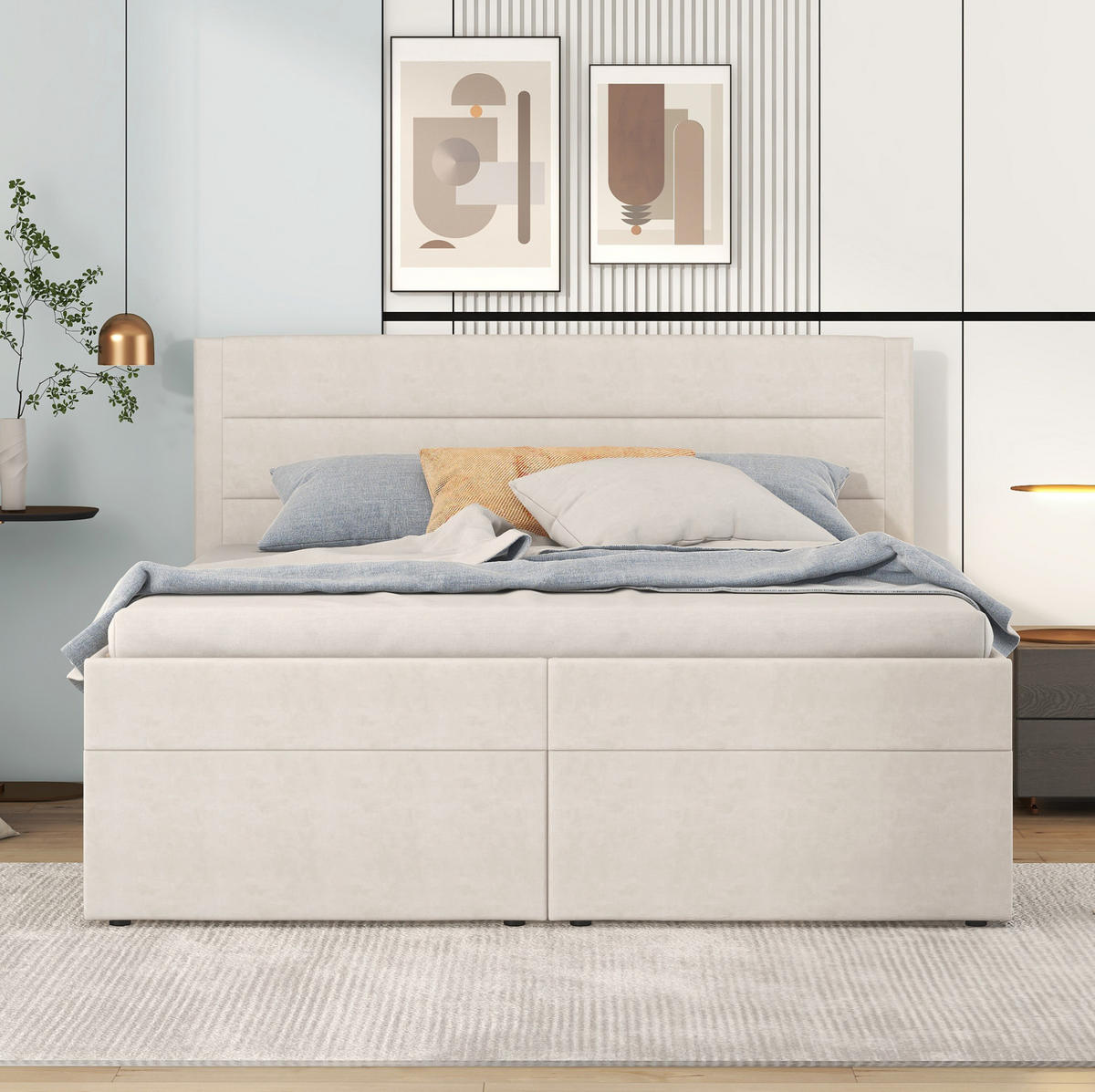 POLSTERBETT 140/200 cm mit beidseitig hochklappbarem Lattenrost und Bettkasten, Beige - Beige, Textil (140/200cm) - Redom