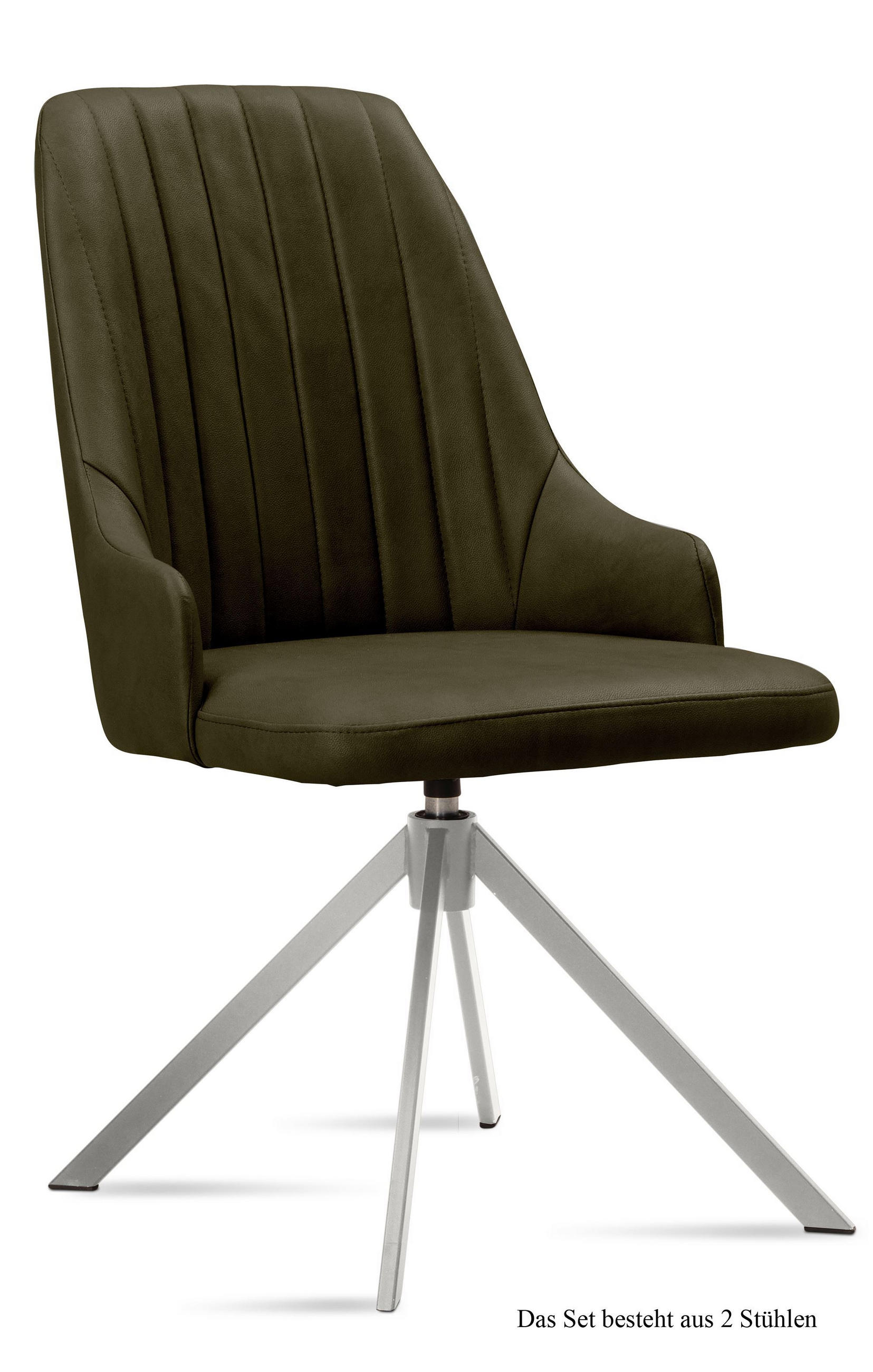 ESSZIMMERSTUHL drehbar (2er-Set) Davorka 52x91x60 Edelstahl/Khaki - Dunkelgrün/Edelstahlfarben, Kunststoff (60/91/52cm) - 58aufmkessel