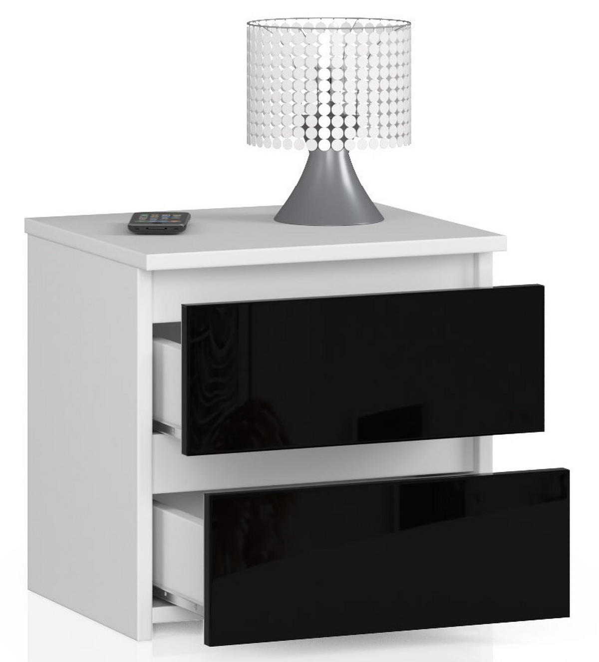 NACHTTISCH Weiß, Schwarz Glanz 40/40/35 - Weiß, Holzwerkstoff (40/40/35cm) - RAUMHIRSCH FURNITURE