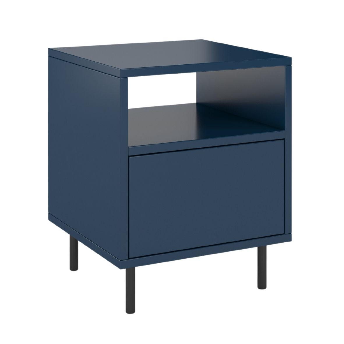 NACHTTISCH Mirka, Marinblau, Push to Open System, Minimalistisch - Schwarz/Dunkelblau, Holzwerkstoff/Metall (40/47/40cm) - Dancan