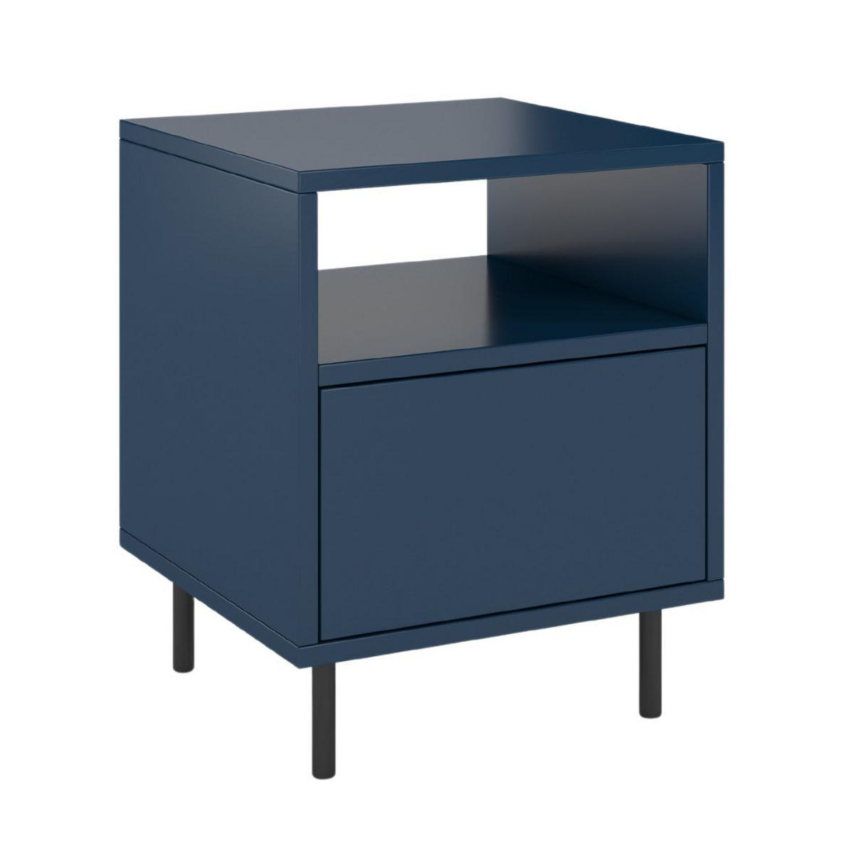 NACHTTISCH Mirka, Marinblau, Push to Open System, Minimalistisch - Schwarz/Dunkelblau, Holzwerkstoff/Metall (40/47/40cm) - Dancan