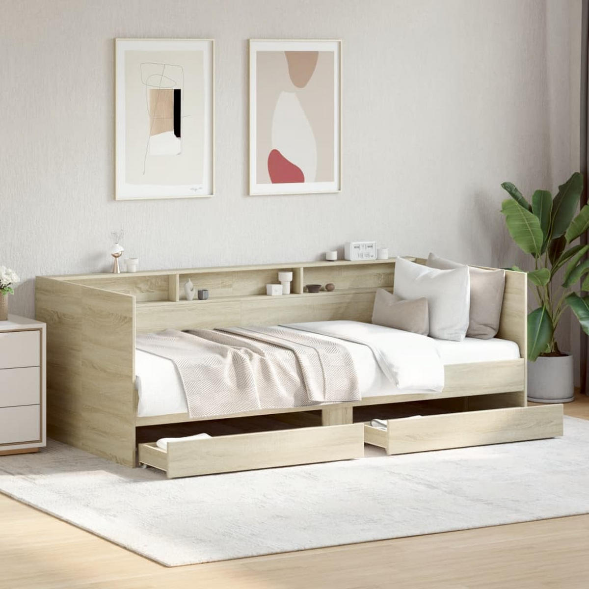 TAGESBETT Mit Schubladen Ohne Matratze Sonoma-Eiche 90/200 Cm - Hellgrau, Holzwerkstoff (90/200cm) - vidaXL