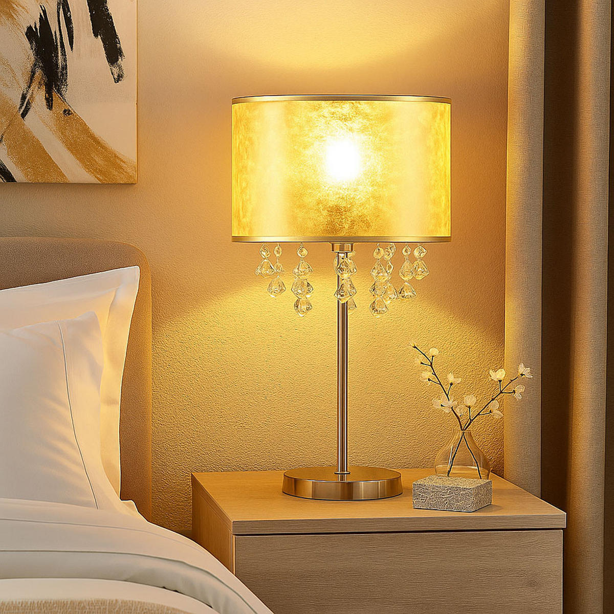 LED TISCHLEUCHTE Metall Gold Textil - Goldfarben, Metall (32/32/56cm) - Globo Lighting