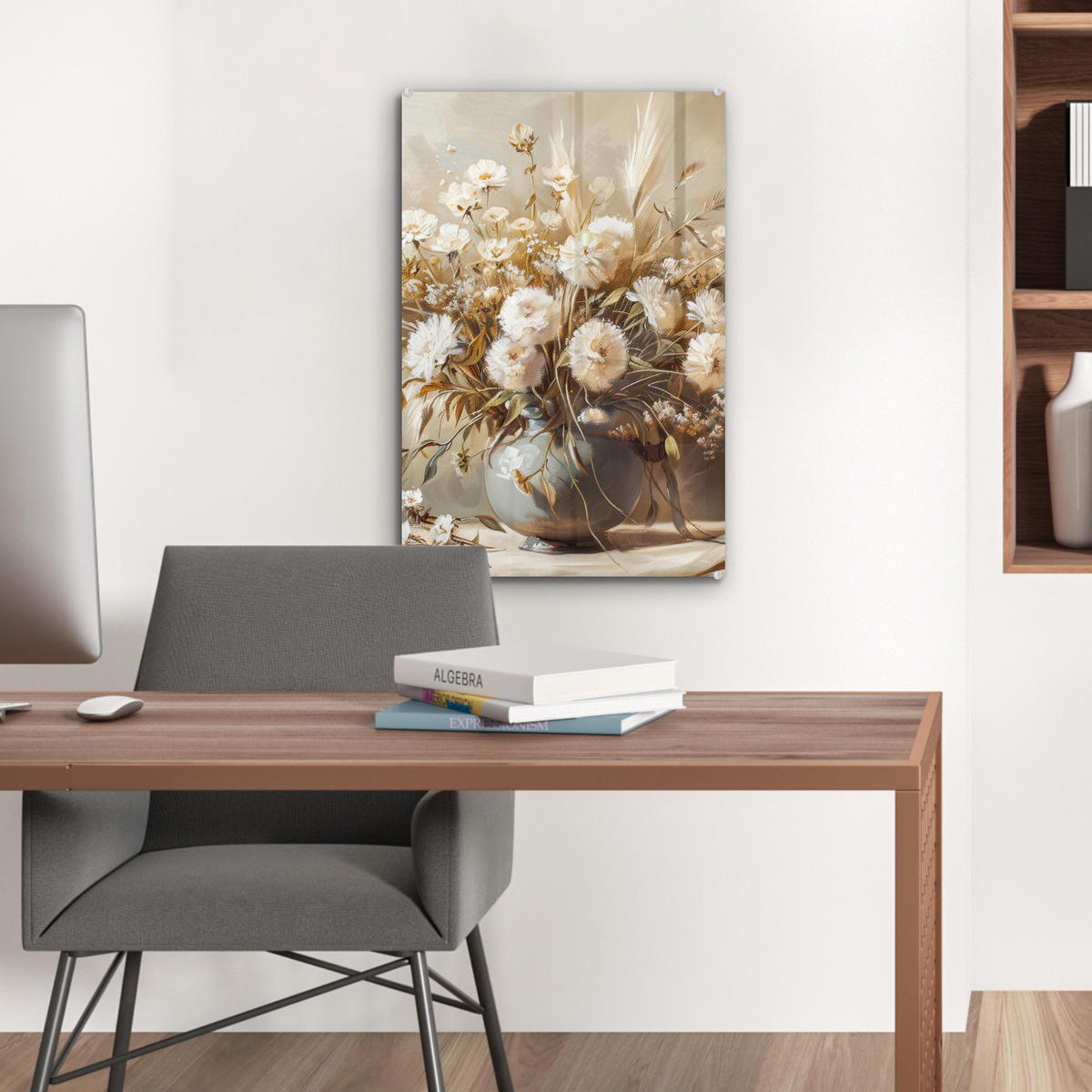 ACRYLGLASBILD Blumen - Vase - Stilleben - Beige 40x60 cm - Creme, Glas (40/60cm) - MuchoWow