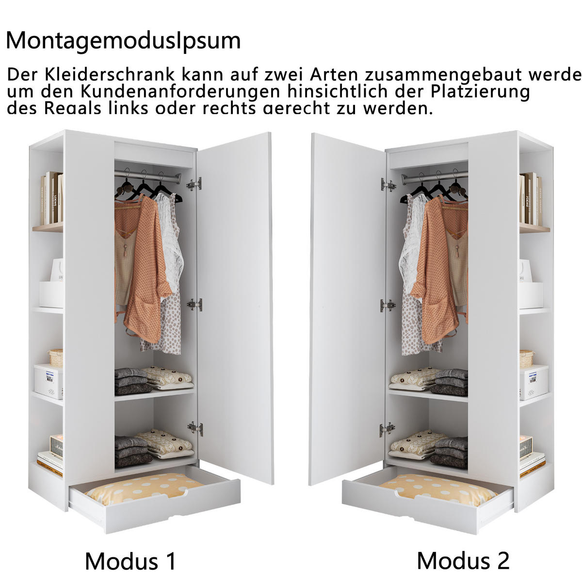 KLEIDERSCHRANK 70x40x170cm 1 Tür Einlegeböden Weiß - Weiß, Holz (70/170/40cm) - FLIEKS