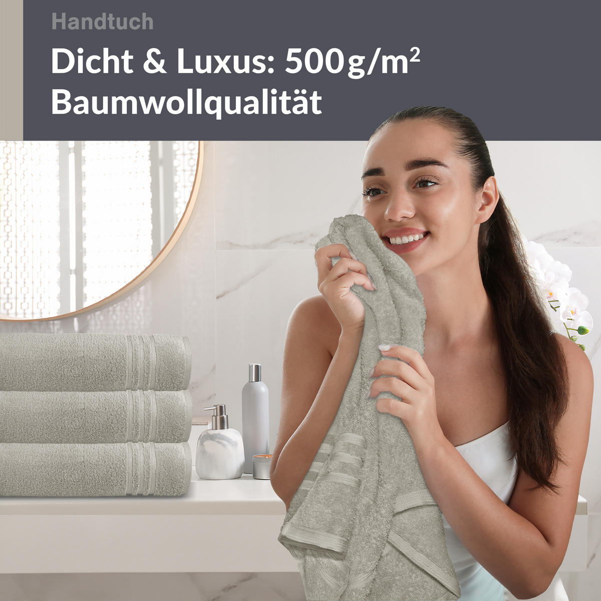 HANDTUCH 50x100 cm London Kiesel Grau 4er Set - Sandfarben, Textil (50/100cm) - Lashuma