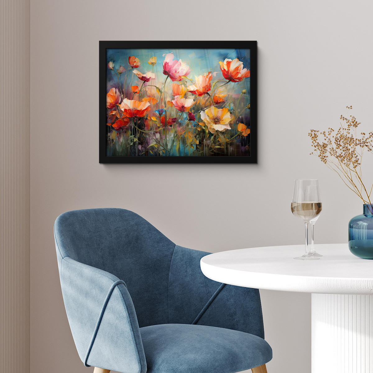 POSTER MIT RAHMEN Blumen - Aquarell - Kunst - Botanisch - Natur 40x30 cm - Orange, Papier (40/30cm) - MuchoWow