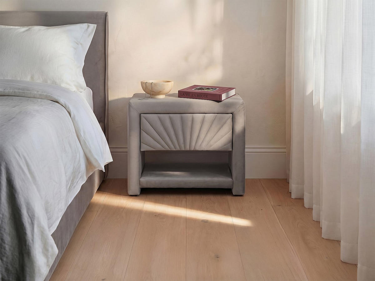 NACHTTISCH - 50 cm x 35 cm - Samt - Beige - ULAMI - Beige, Textil (50/41/35cm) - Vente-Unique