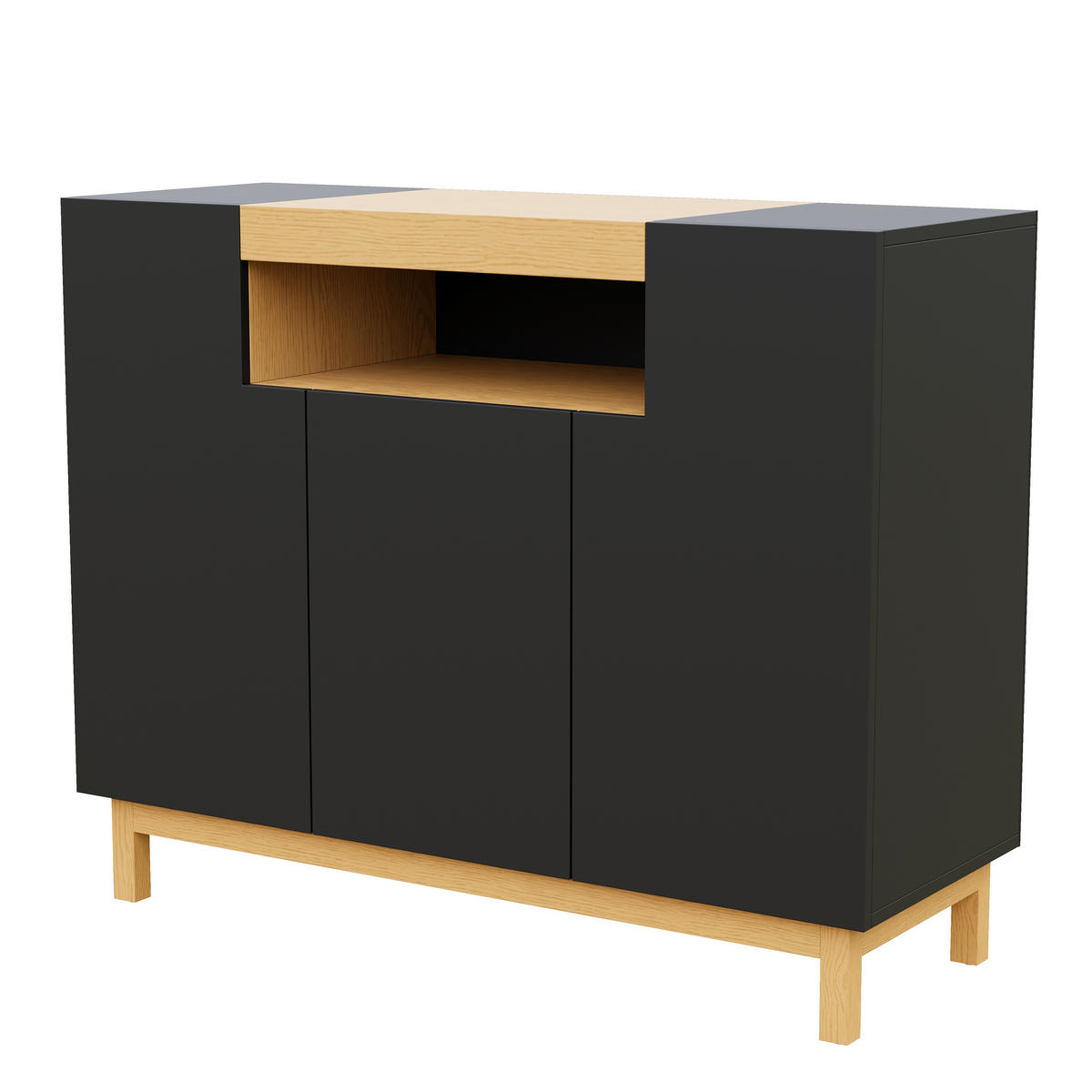 SIDEBOARD DE-37595 120,5/42/96 cm mit 3 Türen Schwarz - Schwarz, Holzwerkstoff (120.5/96/42cm) - ComfortXL