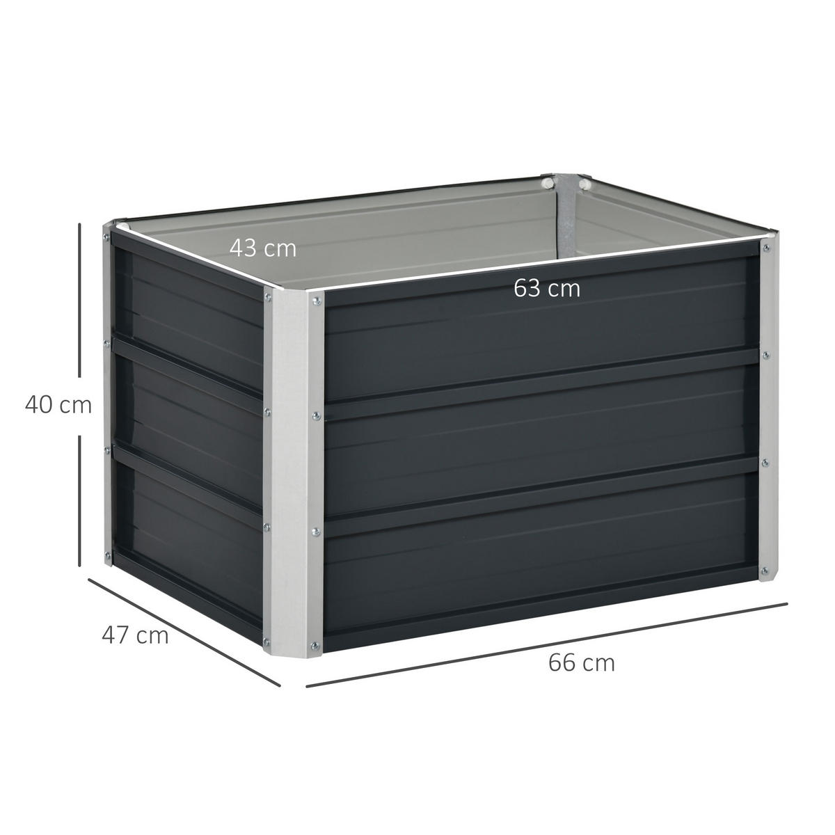 HOCHBEET 66x47x40 cm Stahl grau - Dunkelgrau, Metall (66/40/47cm) - LEBENLANG