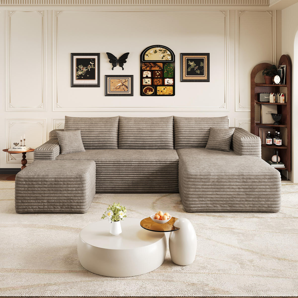 WOHNLANDSCHAFT Cord Camel ohne Montage - Hellbraun, Textil (241/58/151cm) - WISHDOR