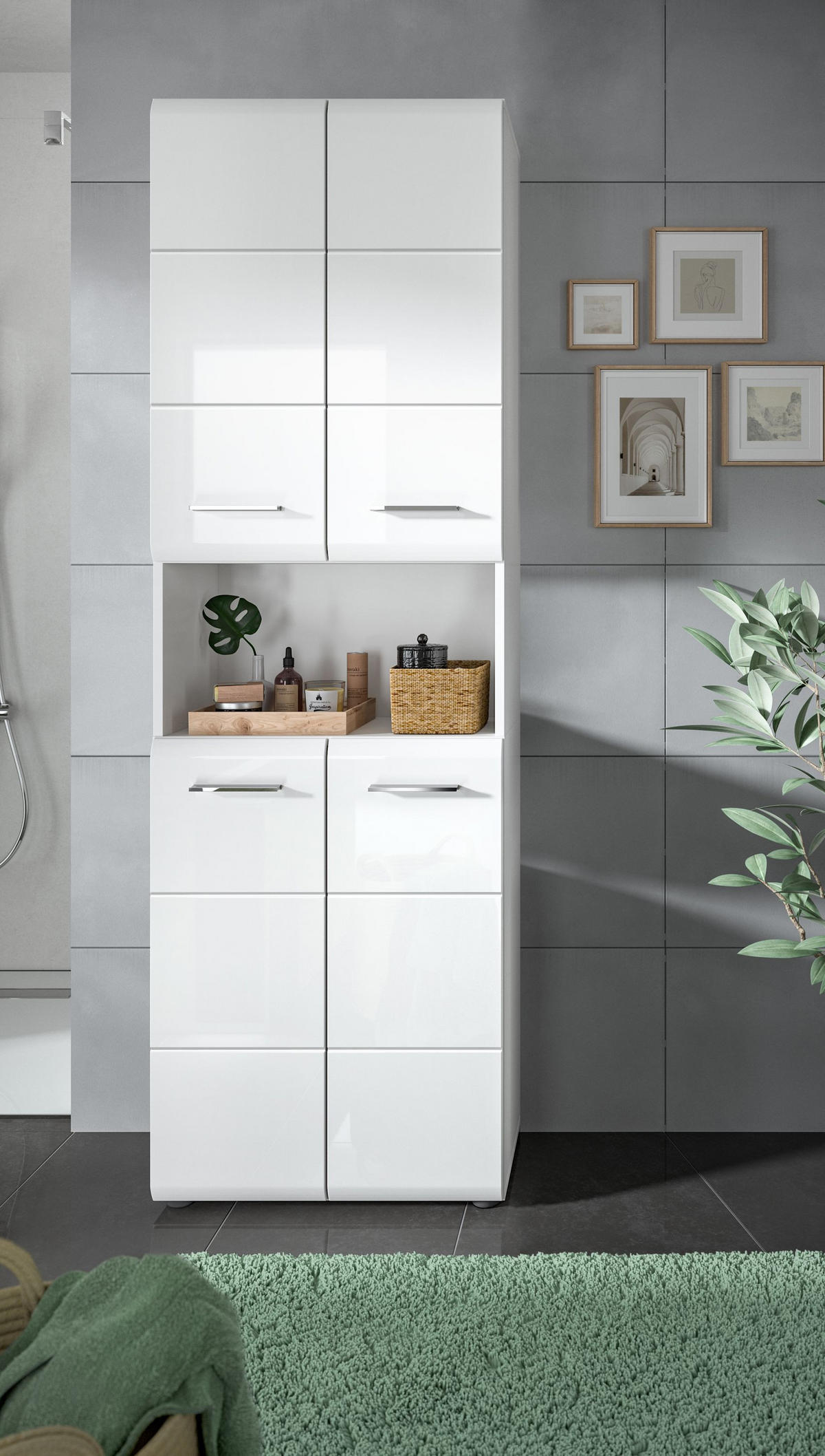 HOCHSCHRANK breit Ice Bad in weiß Nachbildung und weiß hochglanz B/H/T: 60x185x30 cm - Weiß, Holz (60/185/30cm)