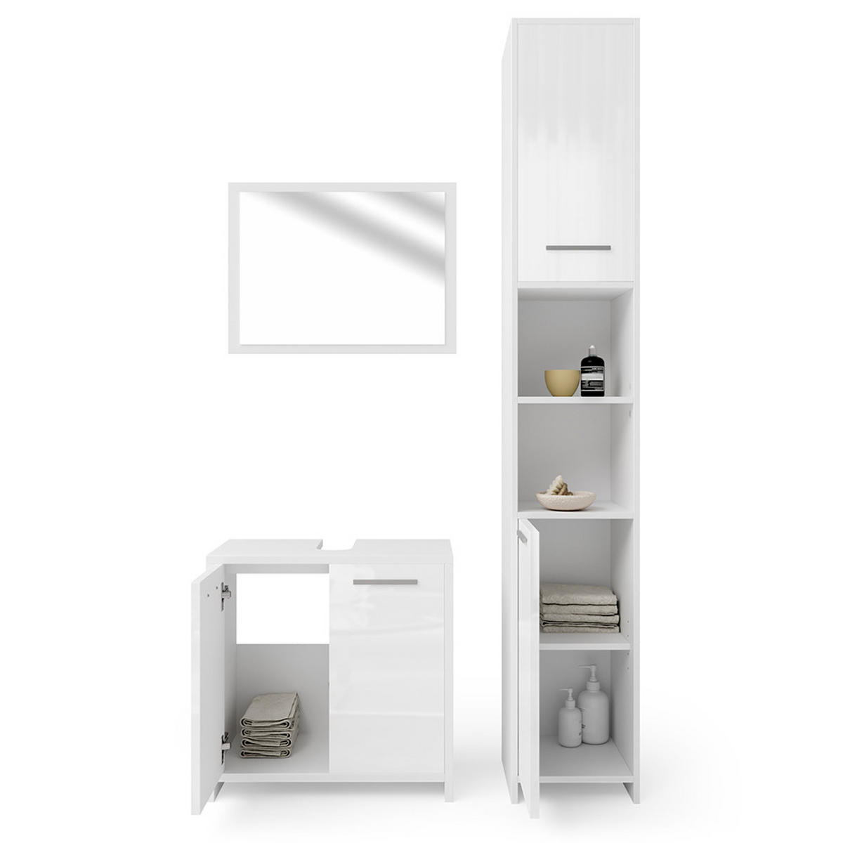 BADMÖBEL-SET Kiko Weiß Hochglanz 3 Teile - Weiß Hochglanz/Weiß, Holzwerkstoff (58/60/33cm) - Vicco
