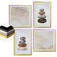 WANDBILDER 4er Set - 50x50 cm & 40x60 cm Goldrahmen - Steinstapel-Boho-Malerei - Goldfarben, Kunststoff (50/50cm) - ArtPrintCave