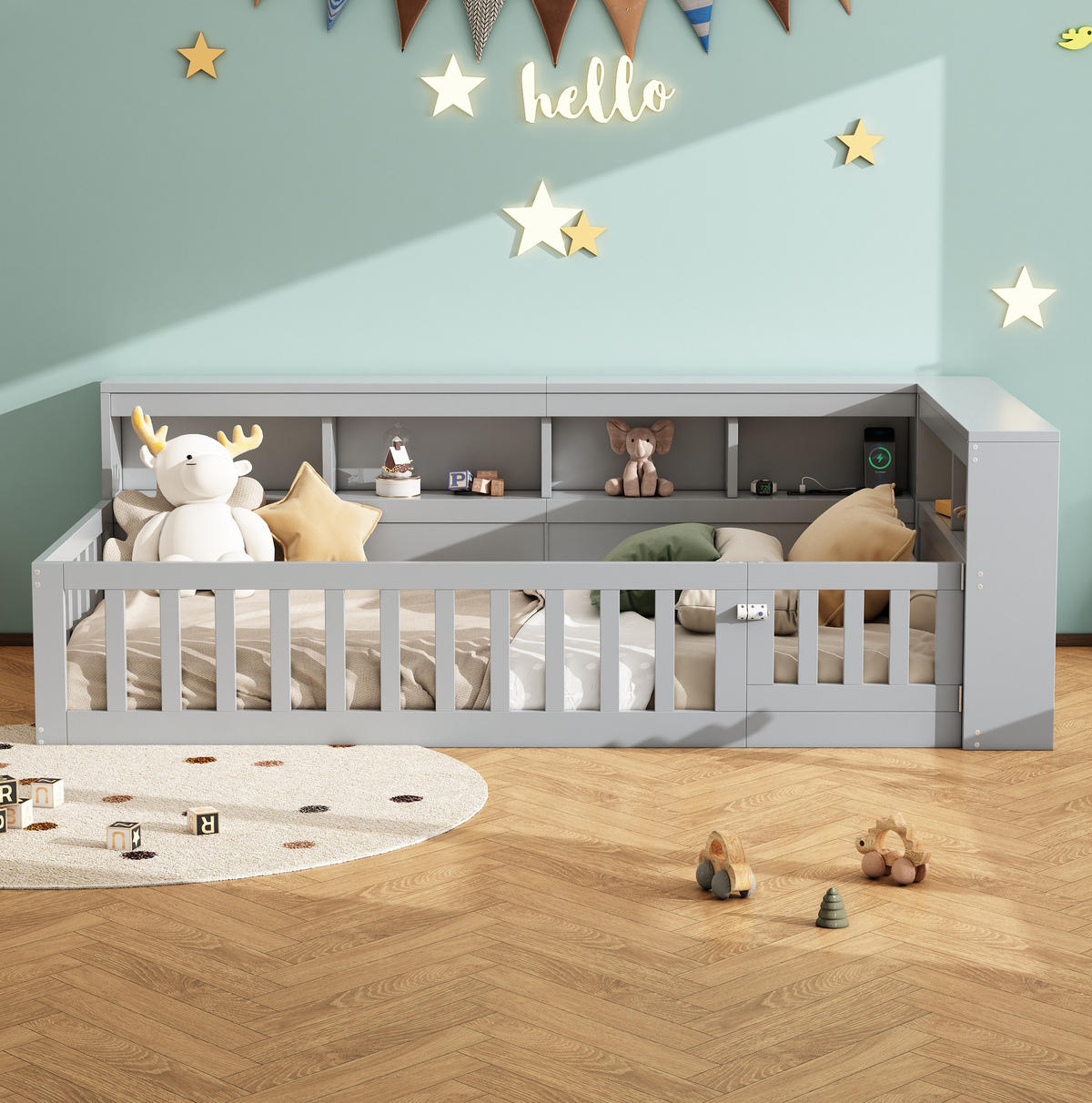POLSTERBETT 90/200 cm Grau aus Spanplatte und MDF mit Stauraum, USB und Steckdose - Grau, Holzwerkstoff (90/200cm) - OKMYHOME