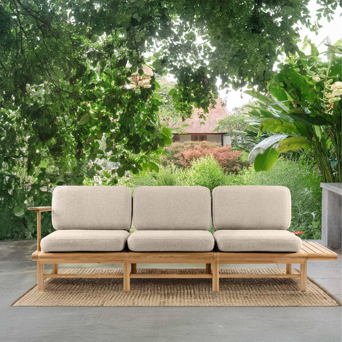 GARTENSOFA ATREDA 3-Sitzer, mit Ablage - Creme, Holz/Textil (245/74/80cm) - KONSIMO®