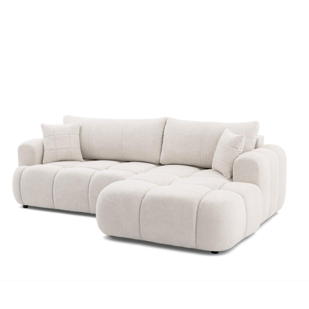 ECKSOFA CALM L Rechts mit Schlaffunktion 140x215 Webstoff weiß - Schwarz/Weiß, Holz/Kunststoff (151/261cm) - Muffo
