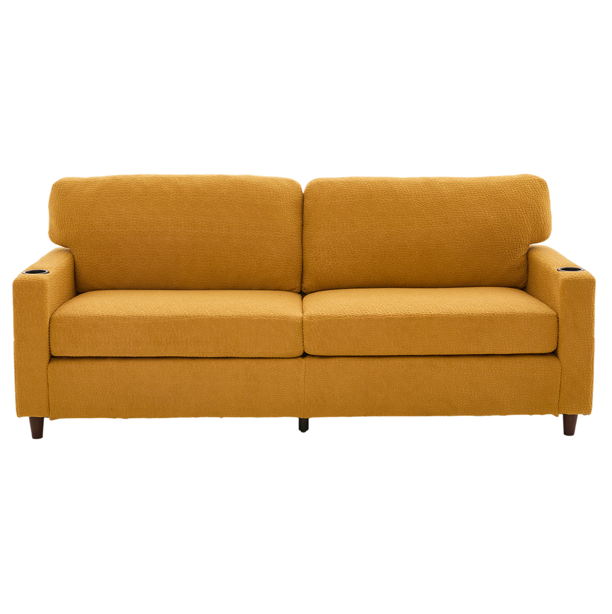 POHOVKA 2-miestna, 203/77,5/86 cm, chenille horčicovožltá, s USB-C, LED a držiakmi nápojov - žltá, textil (77.5/86/203cm) - BEAOK