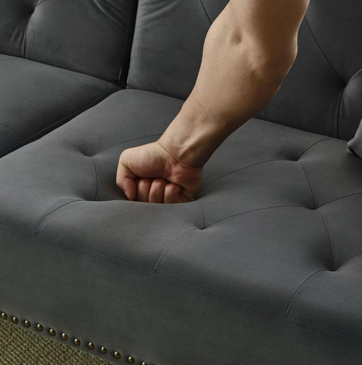 SCHLAFSOFA mit Schlaffunktion 147 x 85 cm Samt Antique Gray 2er-Kissen - Grau, Kunststoff (173/70/75cm) - Meubliv