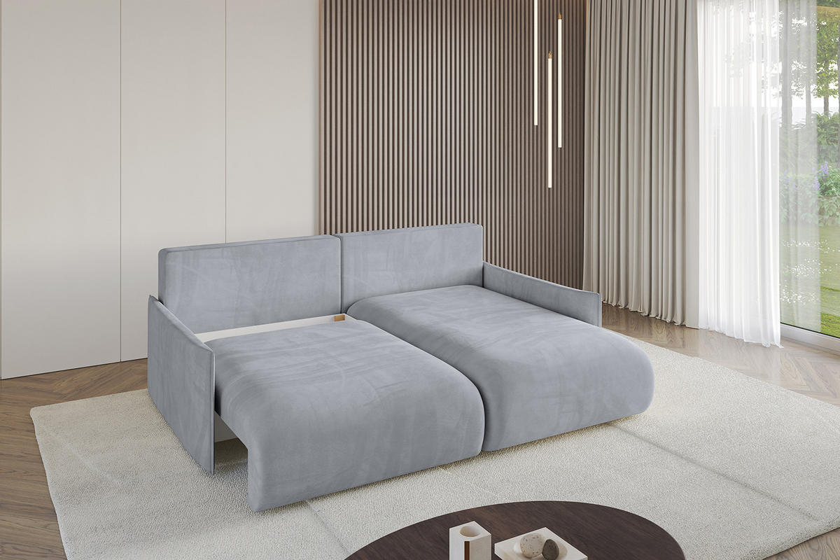 ECKSOFA Ottomane rechts ONESK-L -v1 216x177x72 Hellgrau Velours - Titanfarben, Holzwerkstoff/Kunststoff (177/216cm) - ALTDECOR