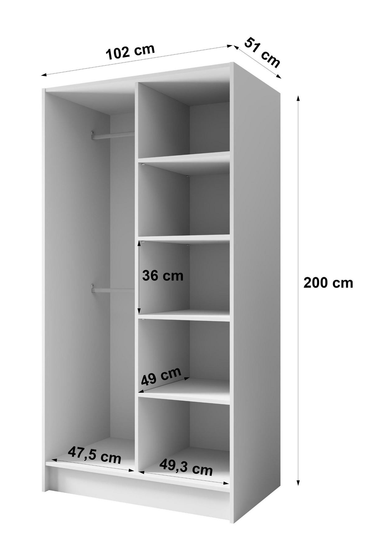 SCHRANK Schwarz 100 ALA Ohne Spiegel Ohne Griffe - Schwarz, Holzwerkstoff (102/200/51cm) - Sepro Meble