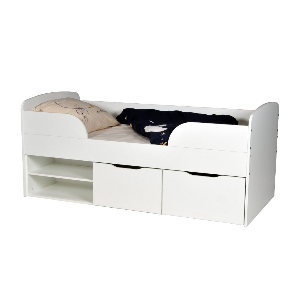 HALBHOCHBETT ELIO / 90x190 cm mit Bettkasten und Stauraum , Weiß - Weiß, Holzwerkstoff (90/190cm) - Weber Industries