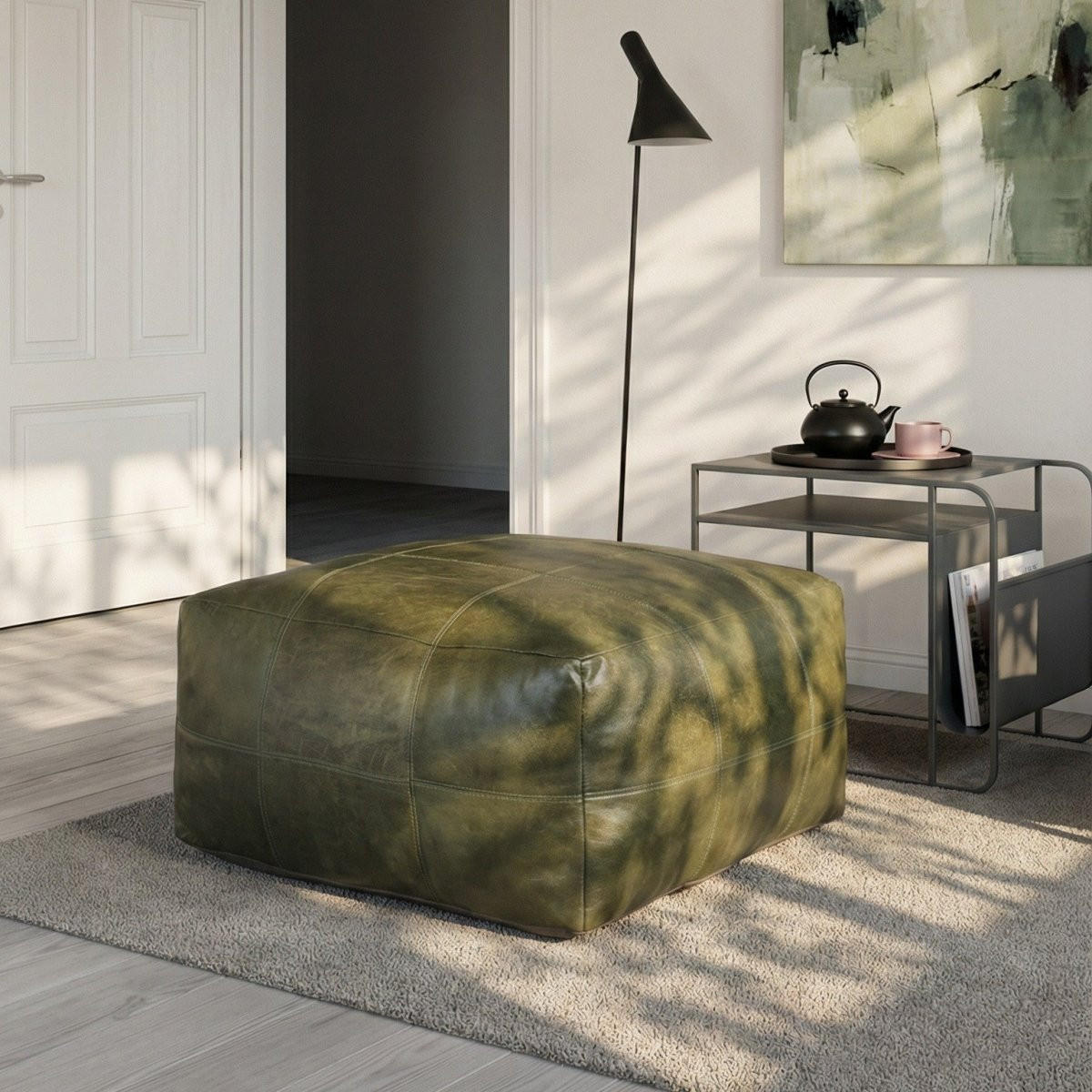 POUF 60/60/45 cm Echtleder Olivgrün - Grün, Leder (60/45/60cm) - Furnhouse