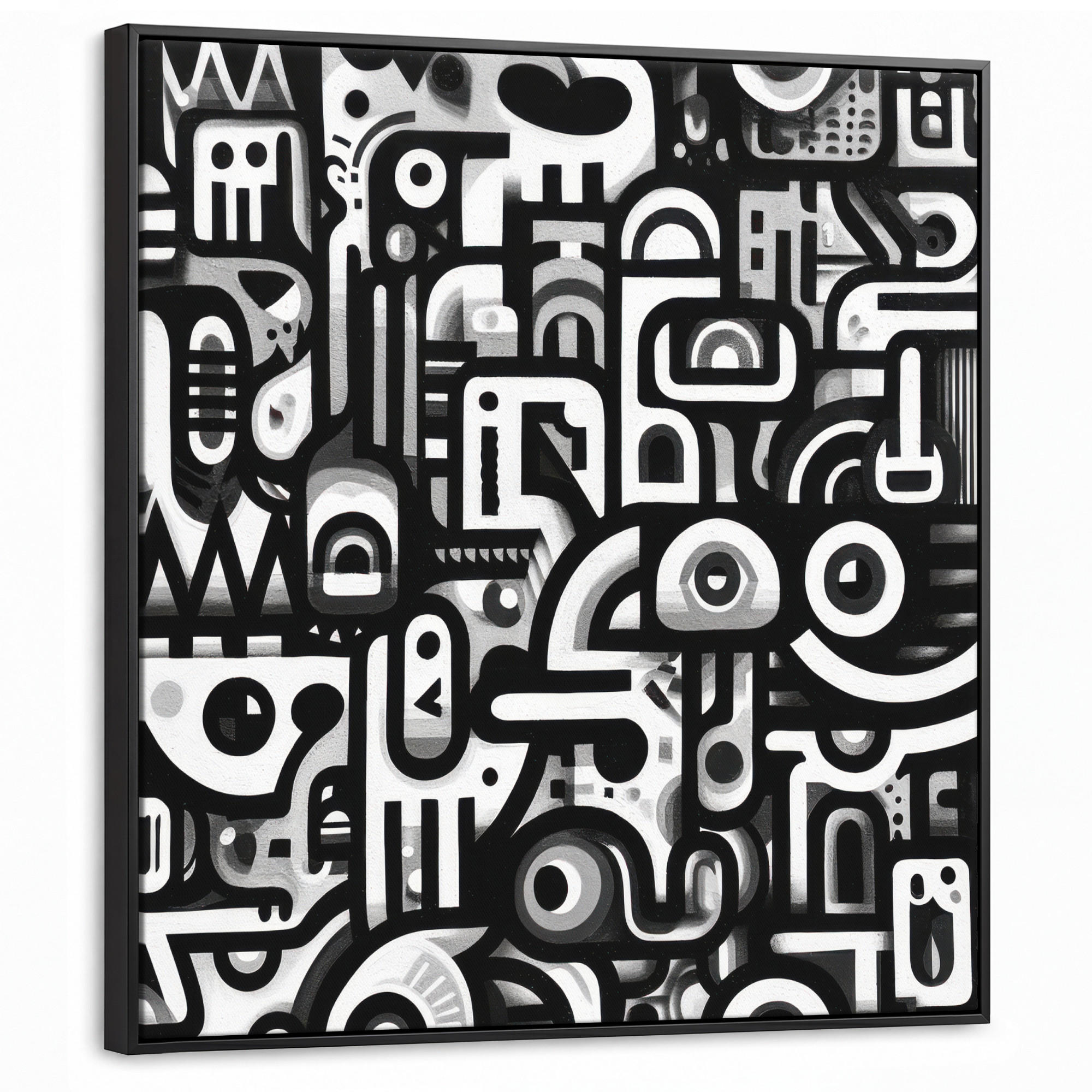 LEINWAND Bilder mit Rahmen - Symbole - Abstrakt - Grafik - Schwarz - 90x90 - Schwarz, Textil (90/90cm) - MuchoWow