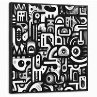 LEINWAND Bilder mit Rahmen - Symbole - Abstrakt - Grafik - Schwarz - 90x90 - Schwarz, Textil (90/90cm) - MuchoWow