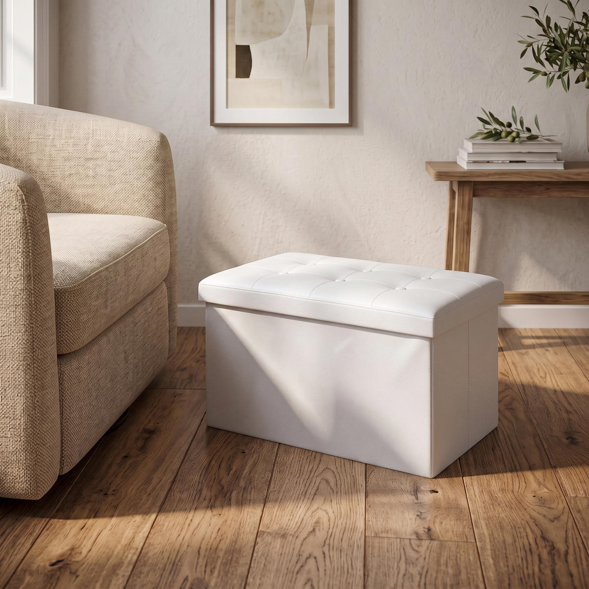 HOCKER mit Stauraum - Weiß, Leder (40/40/80cm) - SCENA LIVING