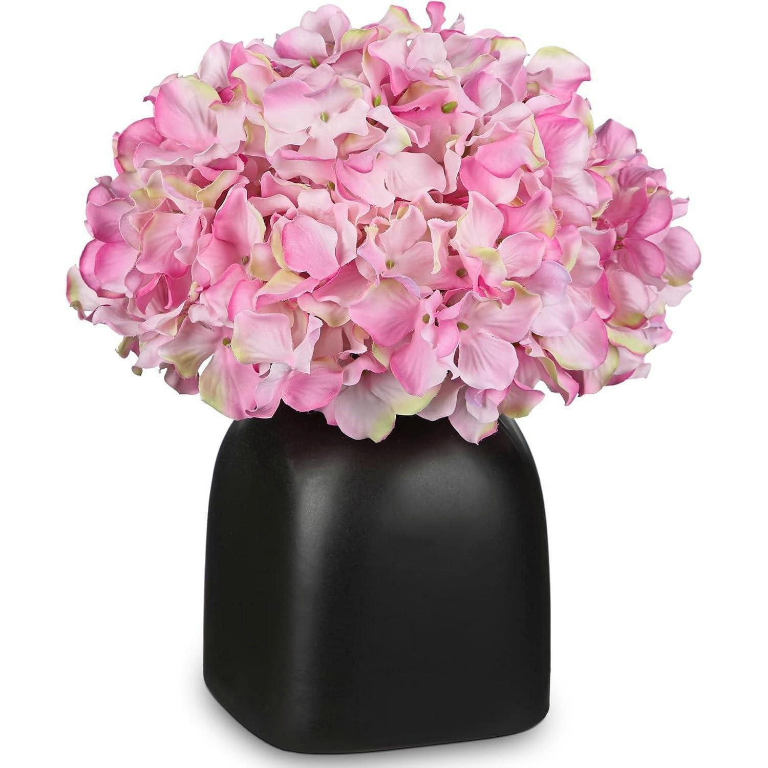 KUNSTBLUMEN Hortensien mit Beeren in schwarzer Keramikvase 31 cm - Rosa, Keramik (33cm)