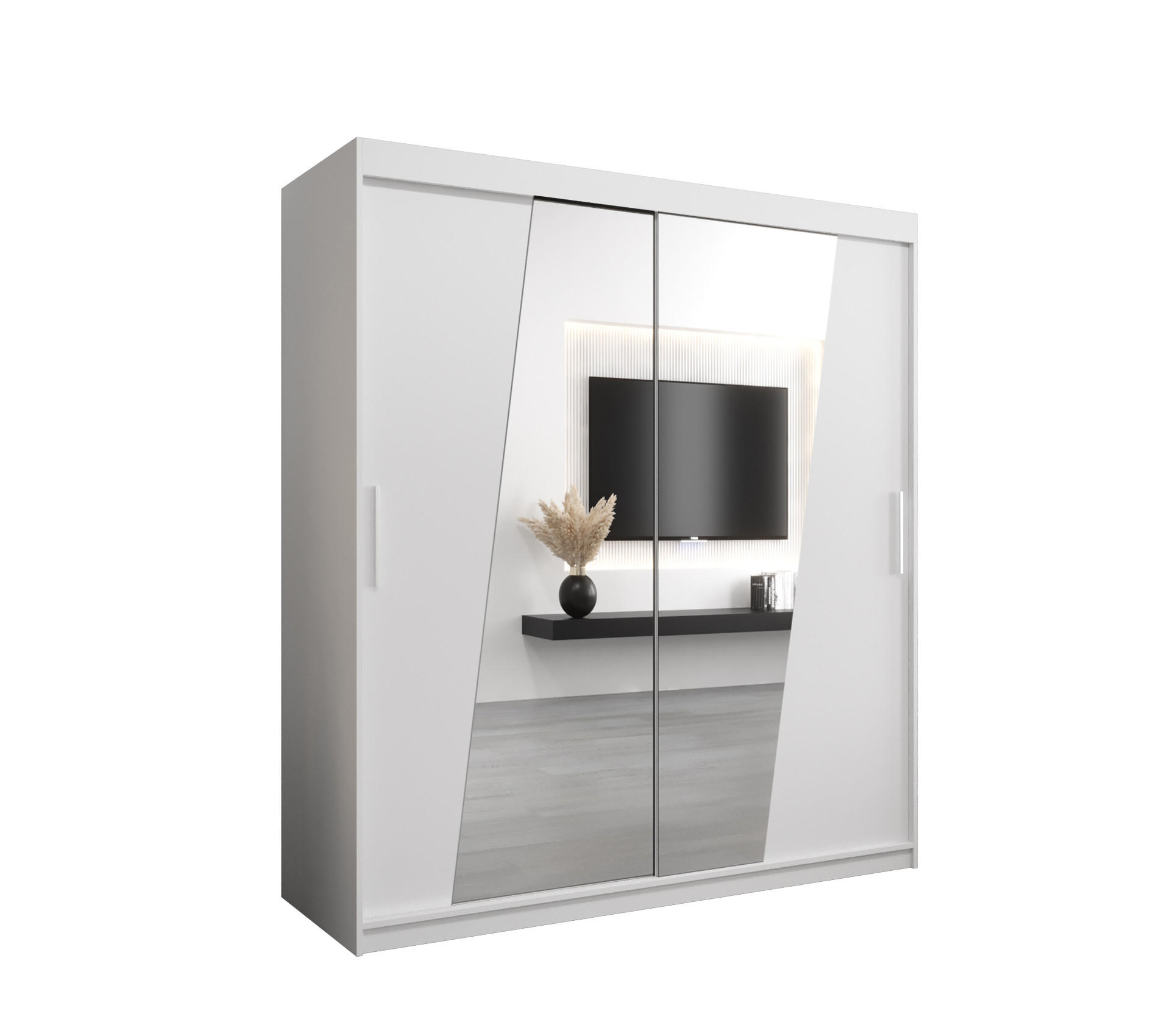 SCHWEBETÜRENSCHRANK 200/180/62 2-türig - Silberfarben/Weiß, Holz/Kunststoff (180/200/62cm) - Abiks Möbel