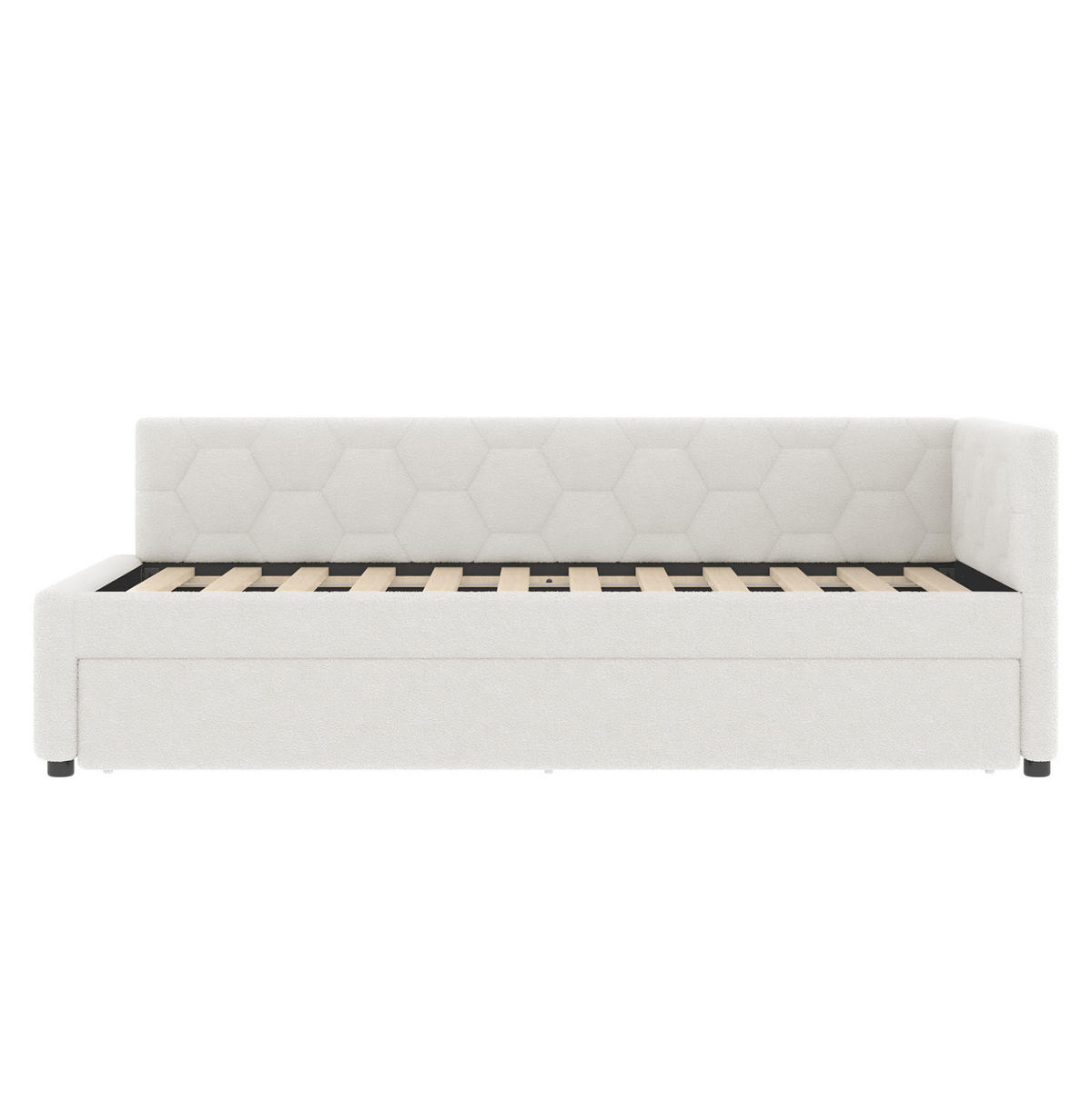 POLSTERBETT aus Velvet & MDF 90x200 cm in Weiß mit Ausziehbett, USB & Typ-C - Weiß, Textil (90/200cm) - Modfu