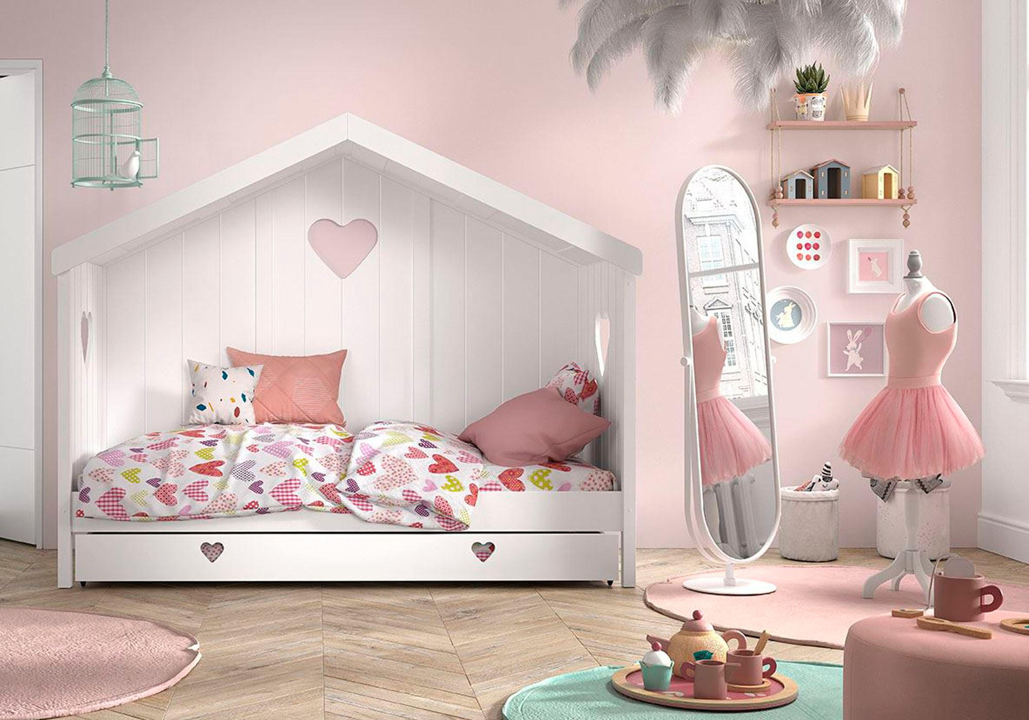 HAUSBETT Kamila 3 213x172x99 mit Rückwand aus Massivholz+MDF in Weiß - Weiß, Holz (90/200cm) - 58aufmkessel