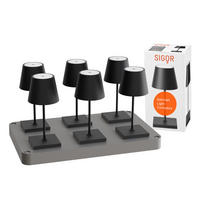 LED Akku-Tischlampe, Nuindie mini 3.0 6er-Set mit Ladestation, nachtschwarz - Schwarz, Metall (25/10/25cm) - Sigor