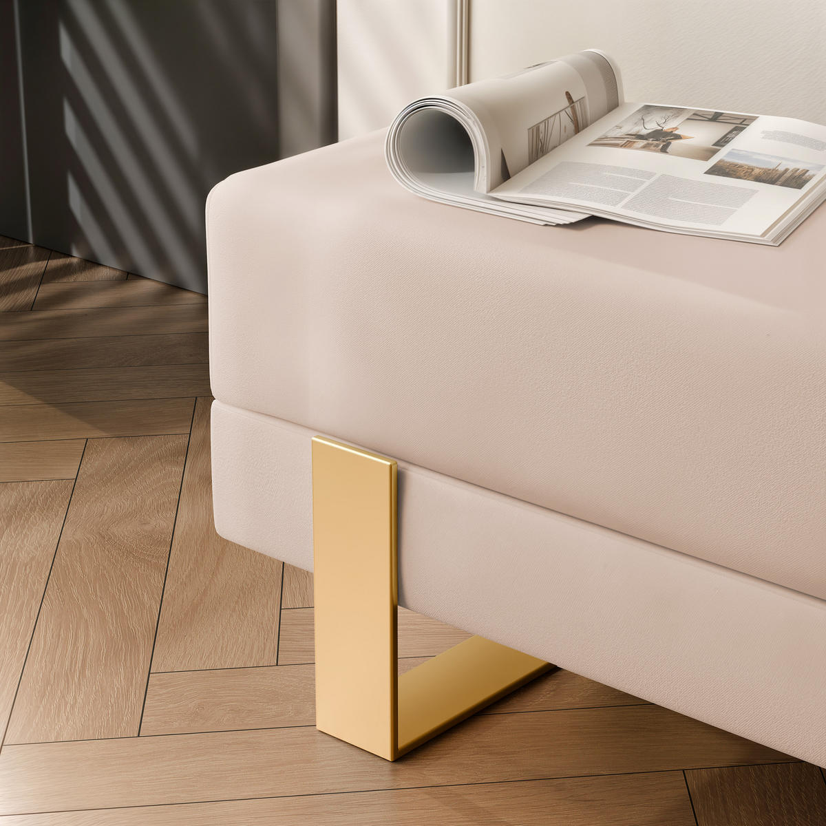 POLSTERBANK RIVA 80 cm Gold / Beige ,Metallgestell - Beige, Metall (80/47/35cm) - Idohome