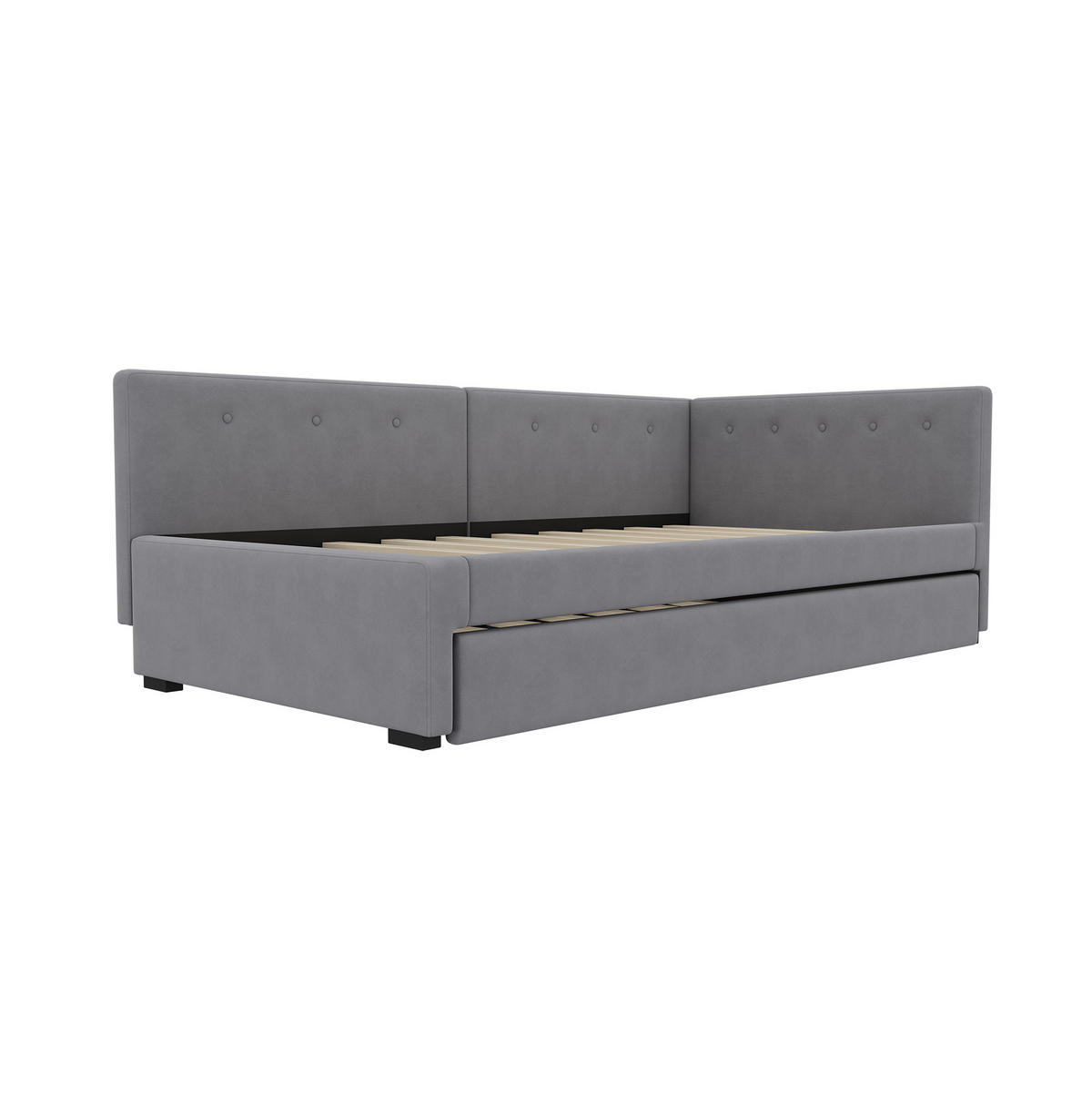 TAGESBETT aus Samt 90x200 cm Grau mit ausziehbarem Rollbett und Lattenrost, platzsparendes Design - Grau, Textil (90/200cm) - Modfu