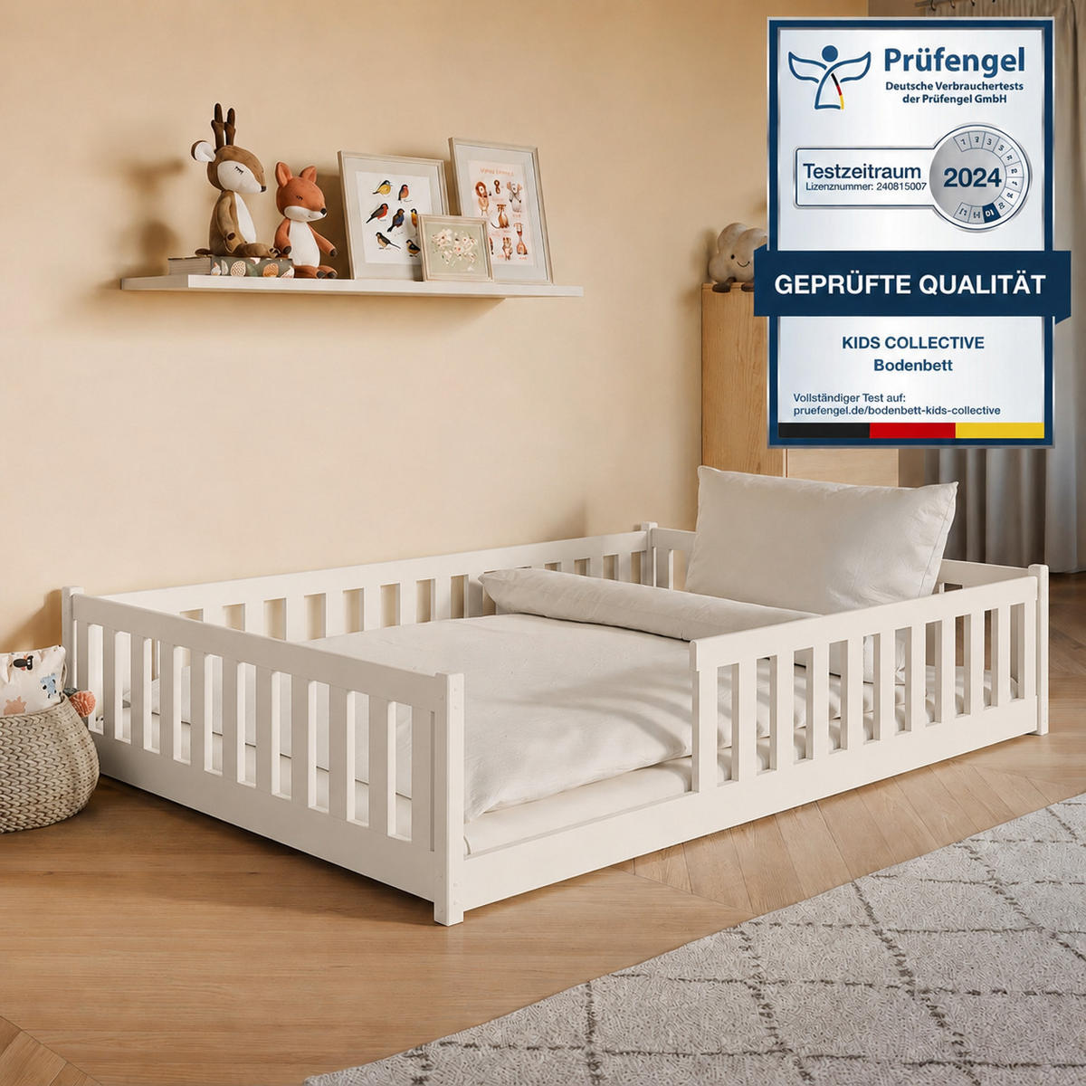 BODENBETT 140x200 cm in Baumwolle - Beige, Holz (140/200cm) - Kids Collective