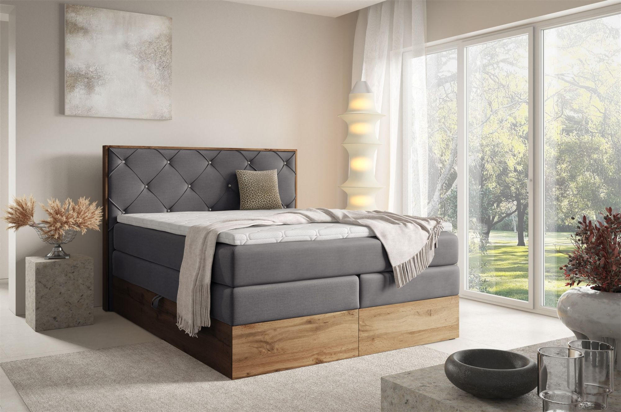 BOXSPRINGBETT Navel - Dunkelgrau, Holzwerkstoff/Textil (200/200cm) - Fun Möbel