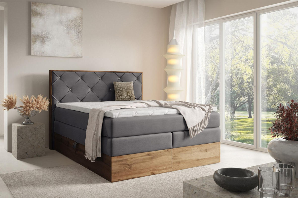 BOXSPRINGBETT Navel - Dunkelgrau, Holzwerkstoff/Textil (160/200cm) - Fun Möbel