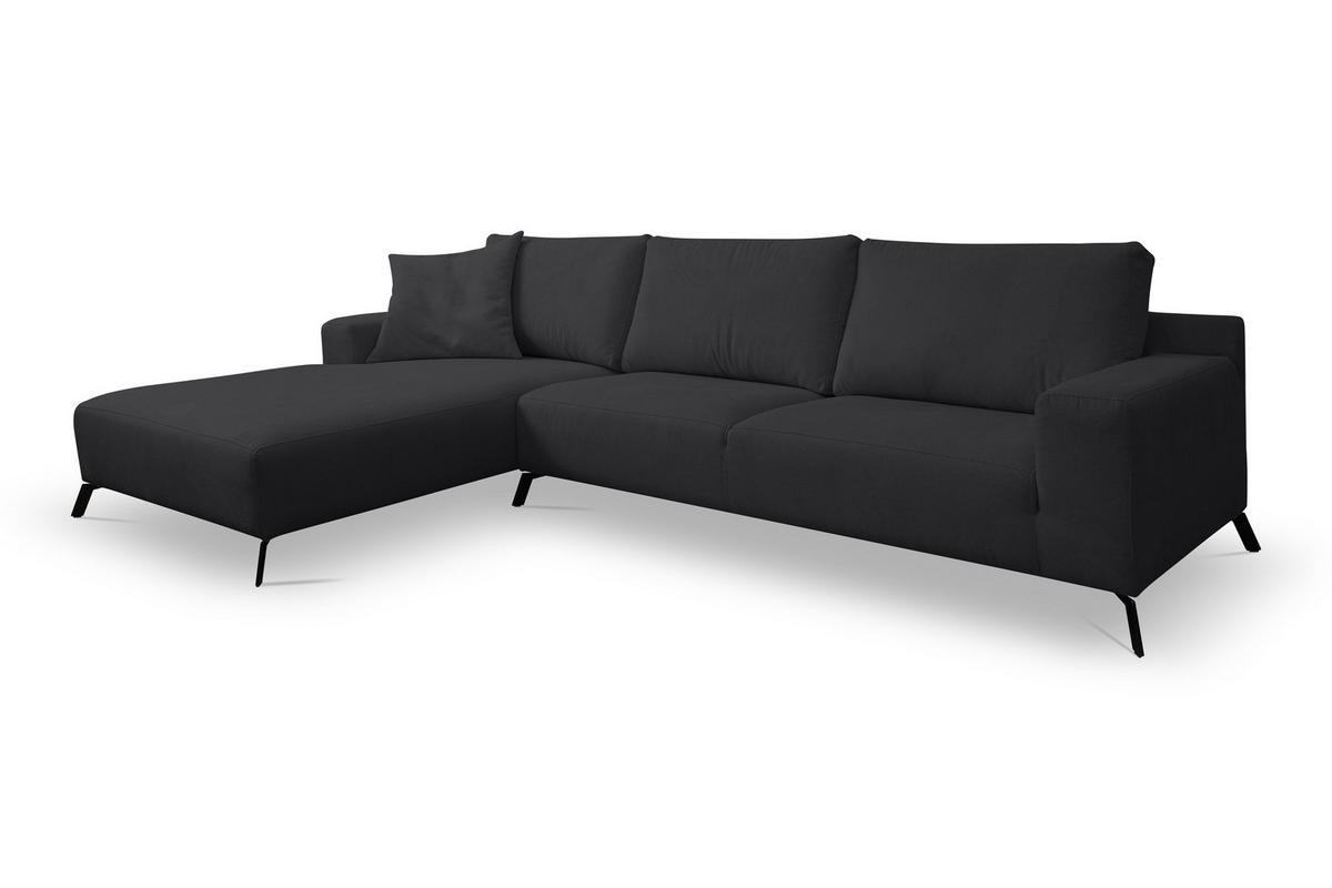 ECKSOFA Aspen in L-Form, Coach Farbe: Schwarz, Velourstoff, Ottomane Links - Schwarz, Textil (187/312cm) - VENASI MÖBEL