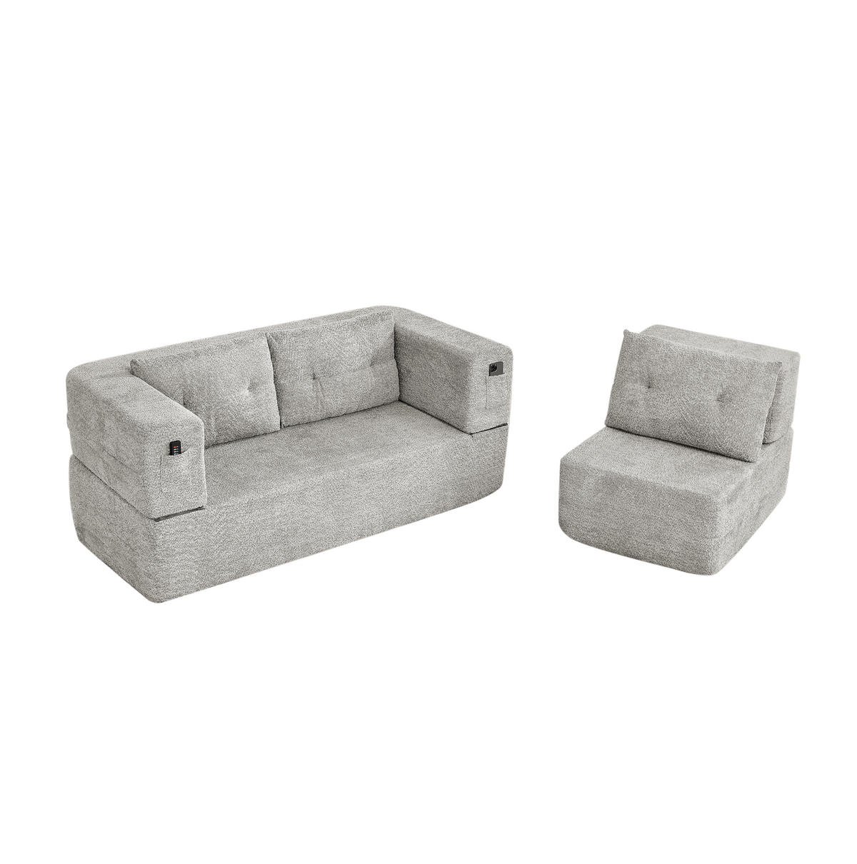 SCHLAFSOFA aus Stoff Hellgrau klappbar als 2-in-1 Modulsystem mit Sessel und Seitentaschen - Hellgrau, Textil (199/39/194cm) - Modfu