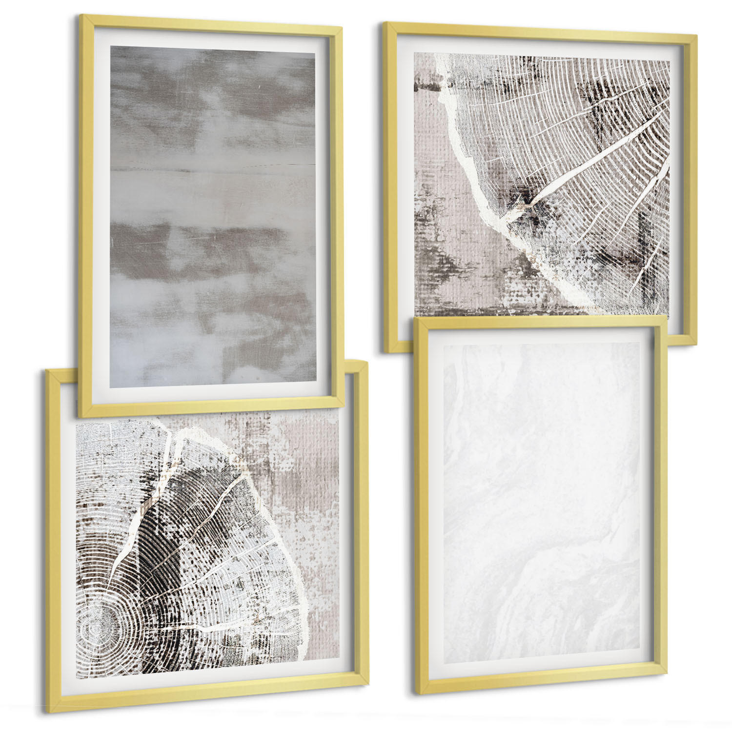 BILDER SET 4er Set - 50x50 cm & 40x60 cm Goldrahmen - Abstrakte moderne Formen - Goldfarben, Kunststoff (50/50cm) - TULUP