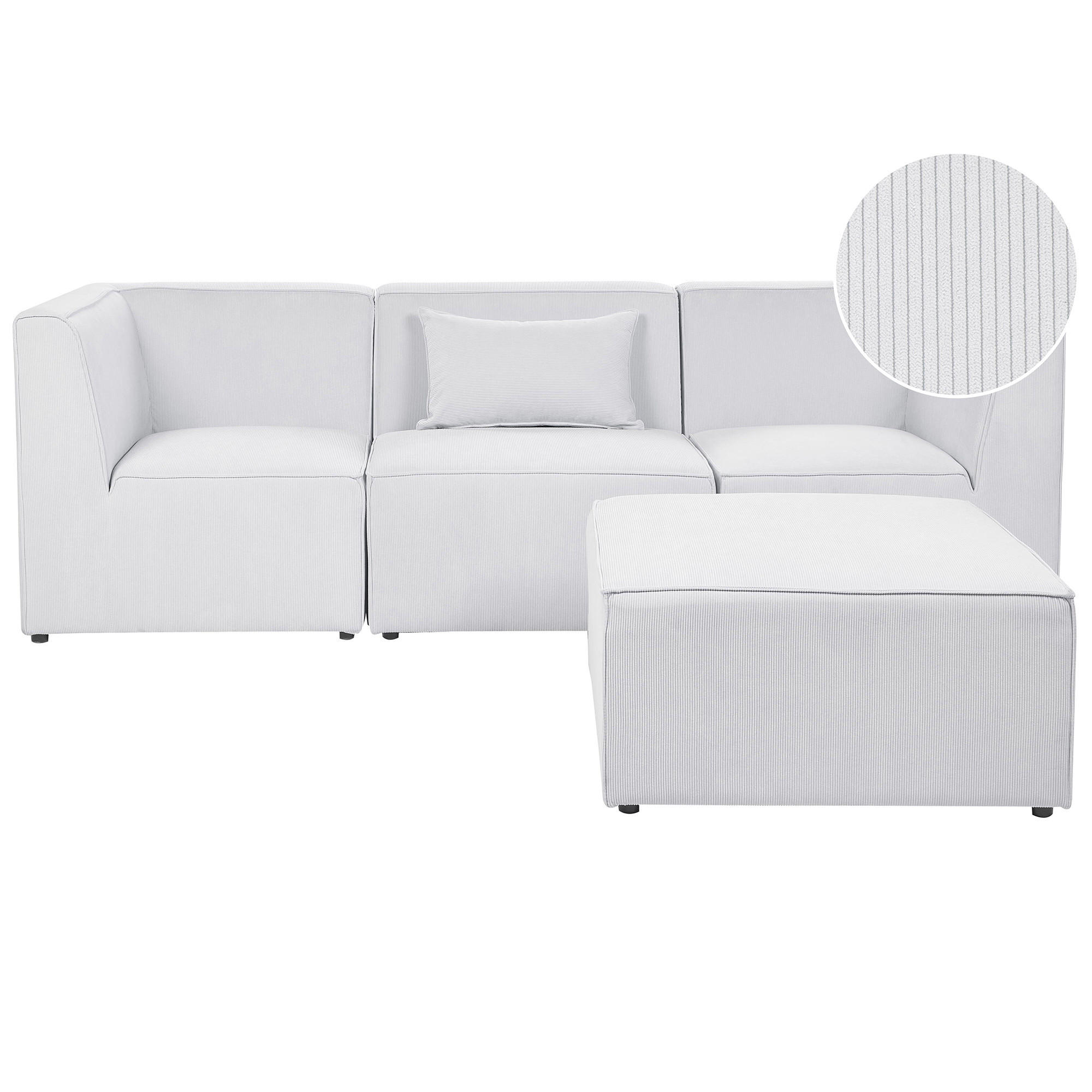 3-SITZER-SOFA Cord cremeweiß mit Ottomane Lemvig - Weiß, Textil (250/78/83cm) - Beliani