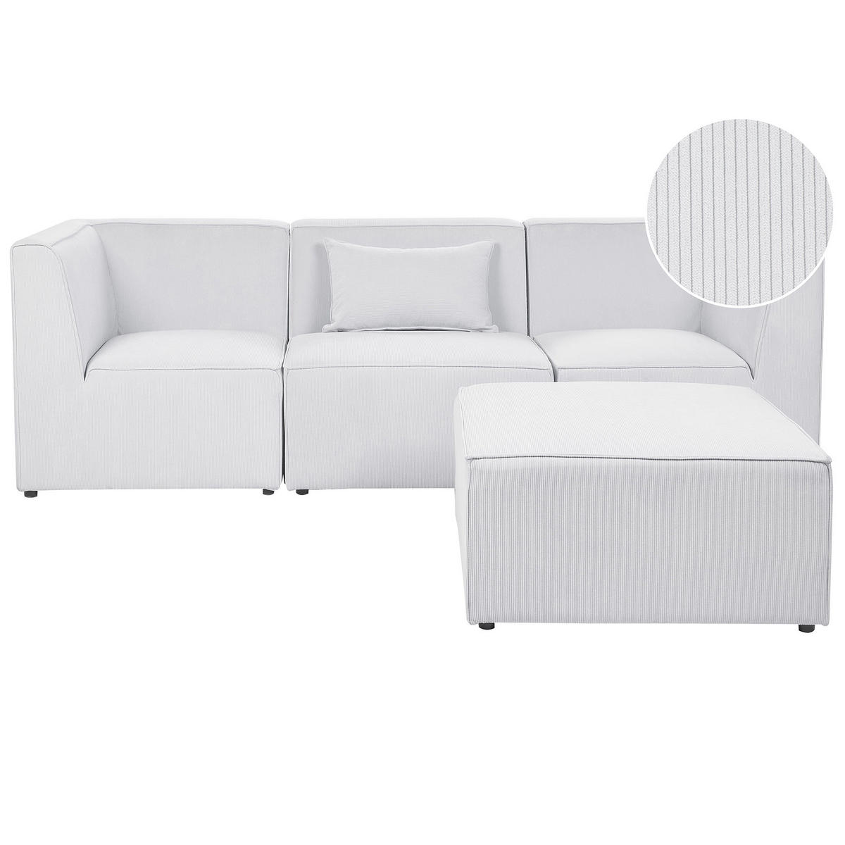3-SITZER-SOFA Cord cremeweiß mit Ottomane Lemvig - Weiß, Textil (250/78/83cm) - Beliani